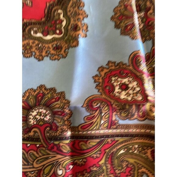 Satiny Polyester Vintage 1980's Paisley Scarf Blue - Picture 4 of 4